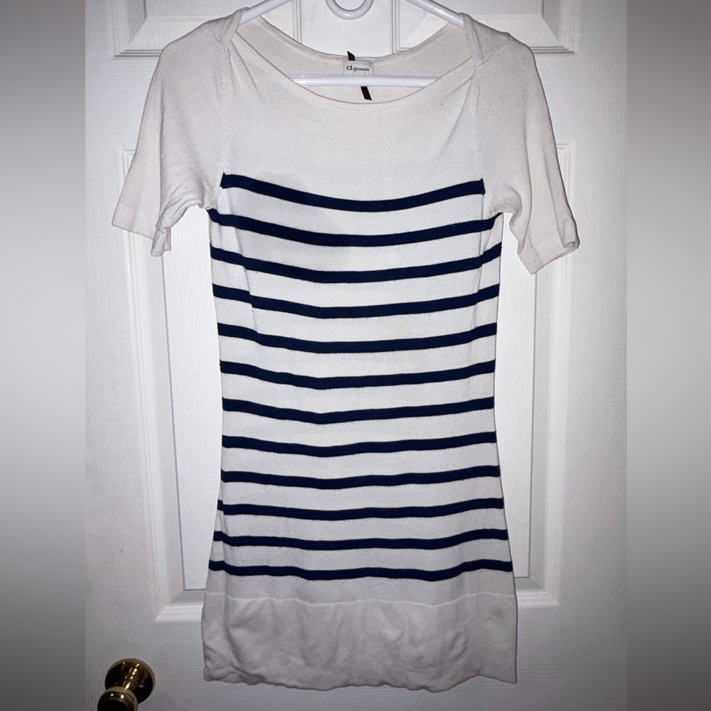 Classic White and Navy Striped Short Sleeve Top